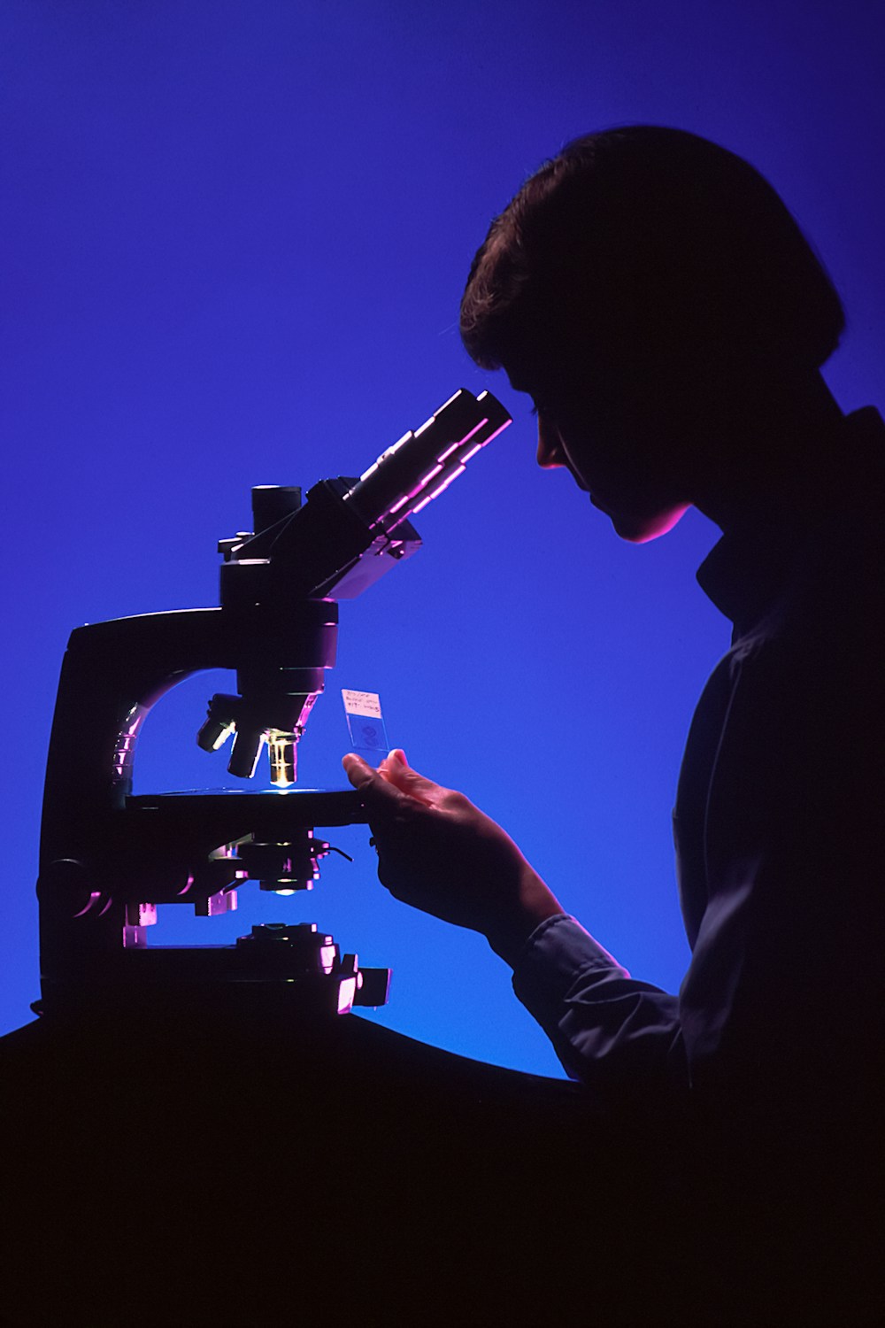 Researcher working at a microscope in a laboratory